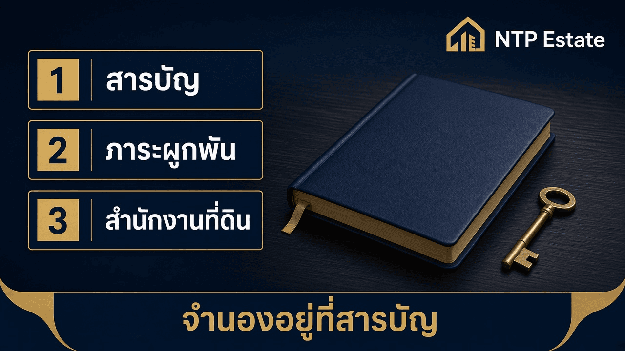 อินโฟกราฟิกจำนองอยู่ที่สารบัญจดทะเบียนของสำนักงานที่ดิน โดย NTP Estate