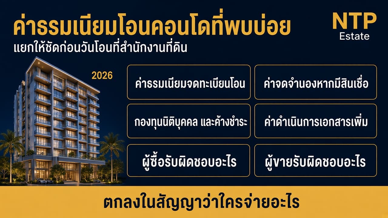 อินโฟกราฟิกค่าธรรมเนียมโอนคอนโดที่พบบ่อย โดย NTP Estate