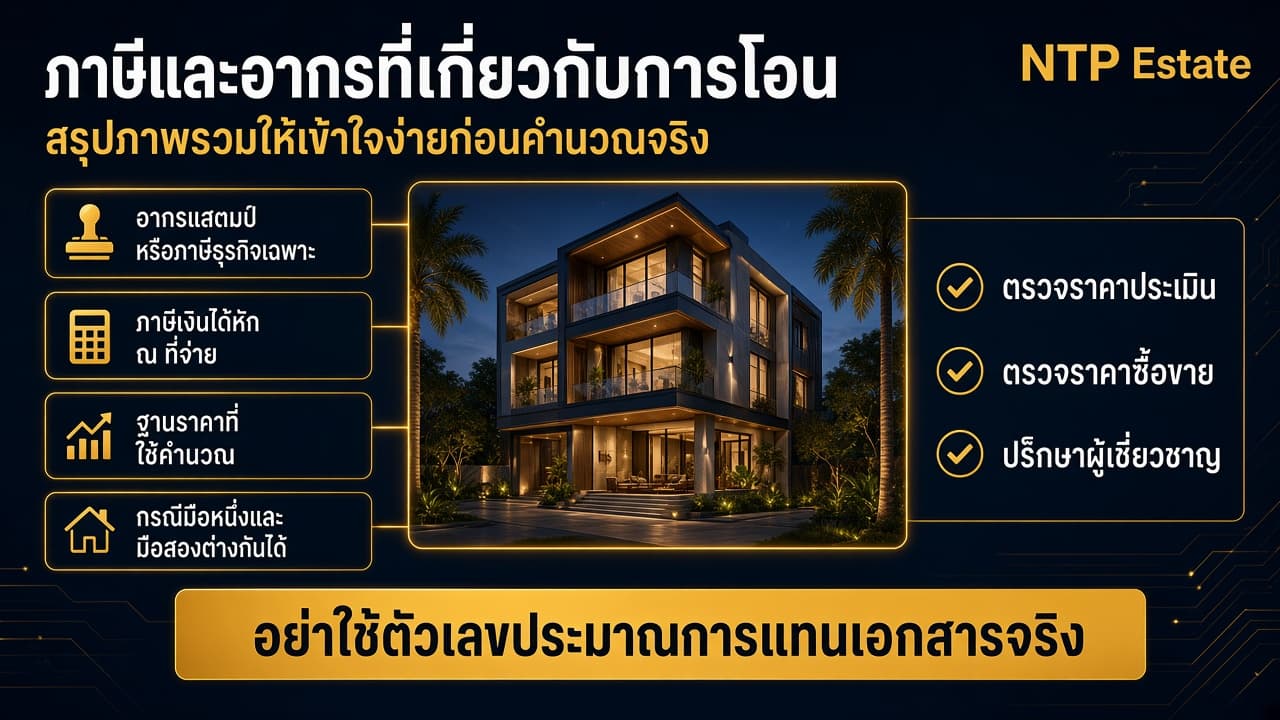 อินโฟกราฟิกภาษีและอากรที่เกี่ยวกับการโอนคอนโด โดย NTP Estate