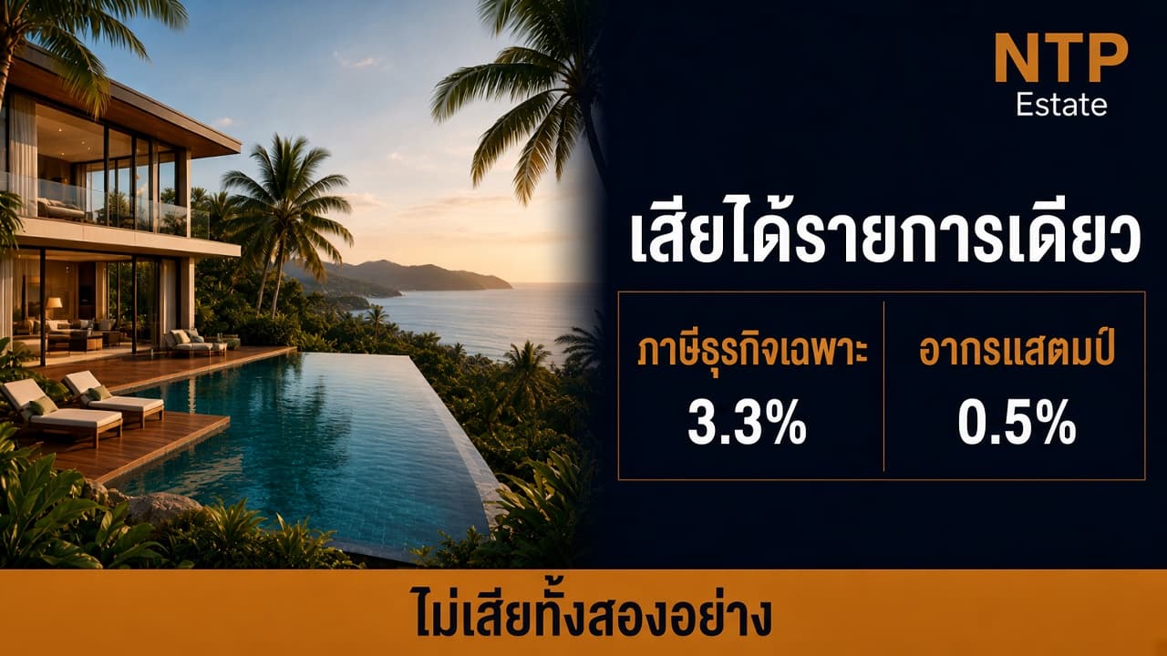 อินโฟกราฟิกเปรียบภาษีธุรกิจเฉพาะกับอากรแสตมป์เมื่อขายบ้านในภูเก็ต โดย NTP Estate