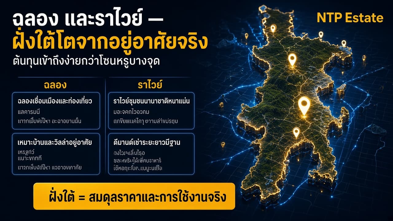 อินโฟกราฟิกทำเลฉลองและราไวย์ ฝั่งใต้ภูเก็ต โดย NTP Estate