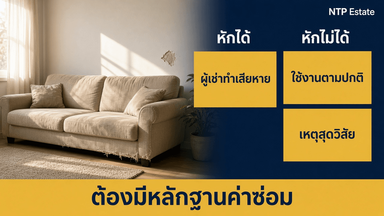 อินโฟกราฟิกหักได้เมื่อผู้เช่าทำเสียหาย หักไม่ได้เมื่อใช้งานตามปกติหรือเหตุสุดวิสัย โดย NTP Estate
