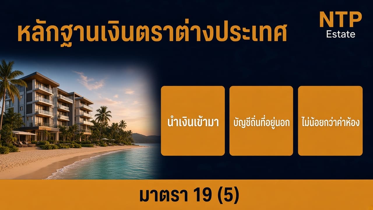 อินโฟกราฟิกหลักฐานเงินตราต่างประเทศสำหรับคนต่างด้าวซื้อห้องชุด โดย NTP Estate