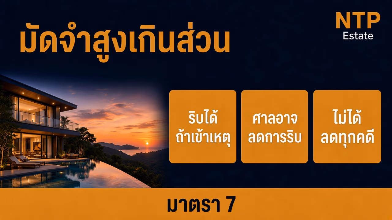 อินโฟกราฟิกศาลอาจลดมัดจำที่ริบสูงเกินส่วน ตามกฎหมายข้อสัญญาที่ไม่เป็นธรรม โดย NTP Estate