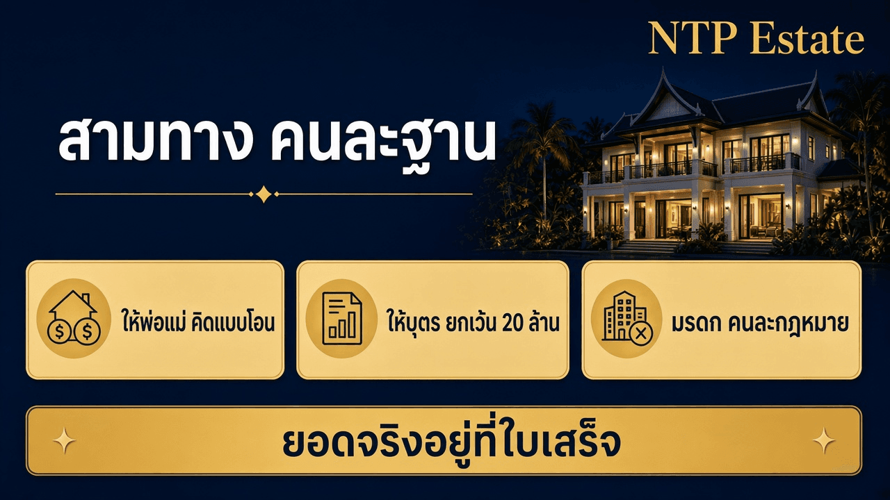 อินโฟกราฟิกเทียบการให้บ้านแก่พ่อแม่ การให้บุตรที่ยกเว้น 20 ล้านบาท และการรับมรดก
